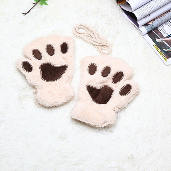 Women-Girls-Fluffy-Plush-Bear-Cat-Paw-Fingerless-Gloves--Paw-Glove-Winter-Warm-Mittens-1111520