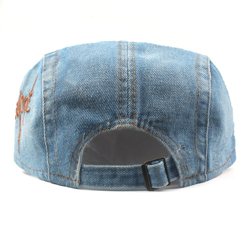 Leisure-Washed-Denim-Adjustable-Beret-Hat-Men-Women-Letter-Embroidered-Peaked-Caps-1364348