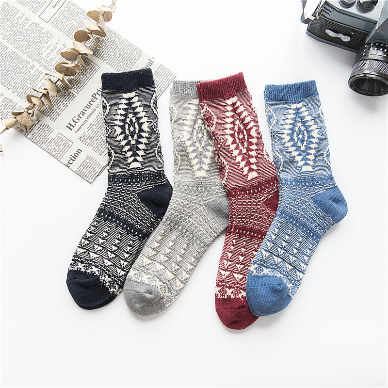 Winter-Ladies-Retro-Thick-Line-Middle-Tube-Sock-Jacquard-Plaid-Stripes-Casual-Outdoor-Ethnic-Socks-1368951