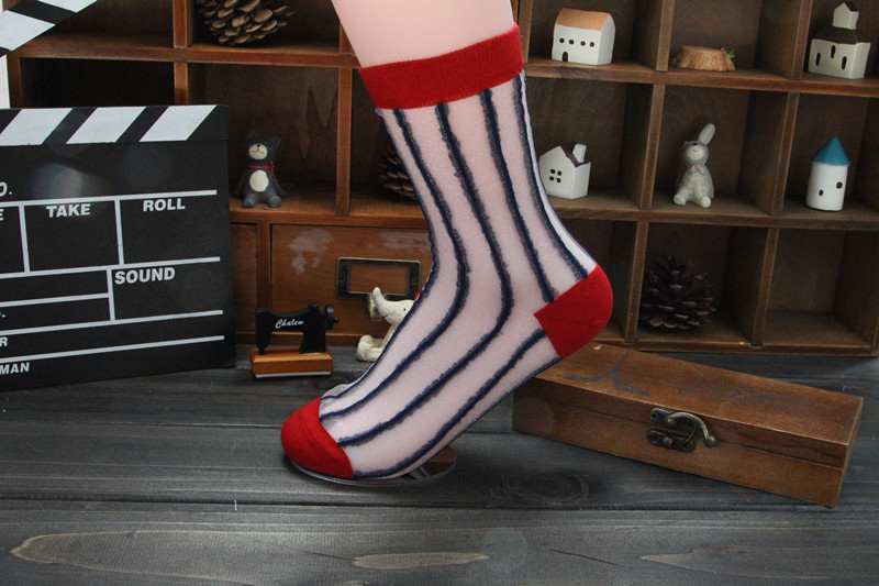 Women-Ankle-Low-Cut-Yarn-Transparent-Socks-Crystal-Striped-Floral-Short-Pantyhose-996140