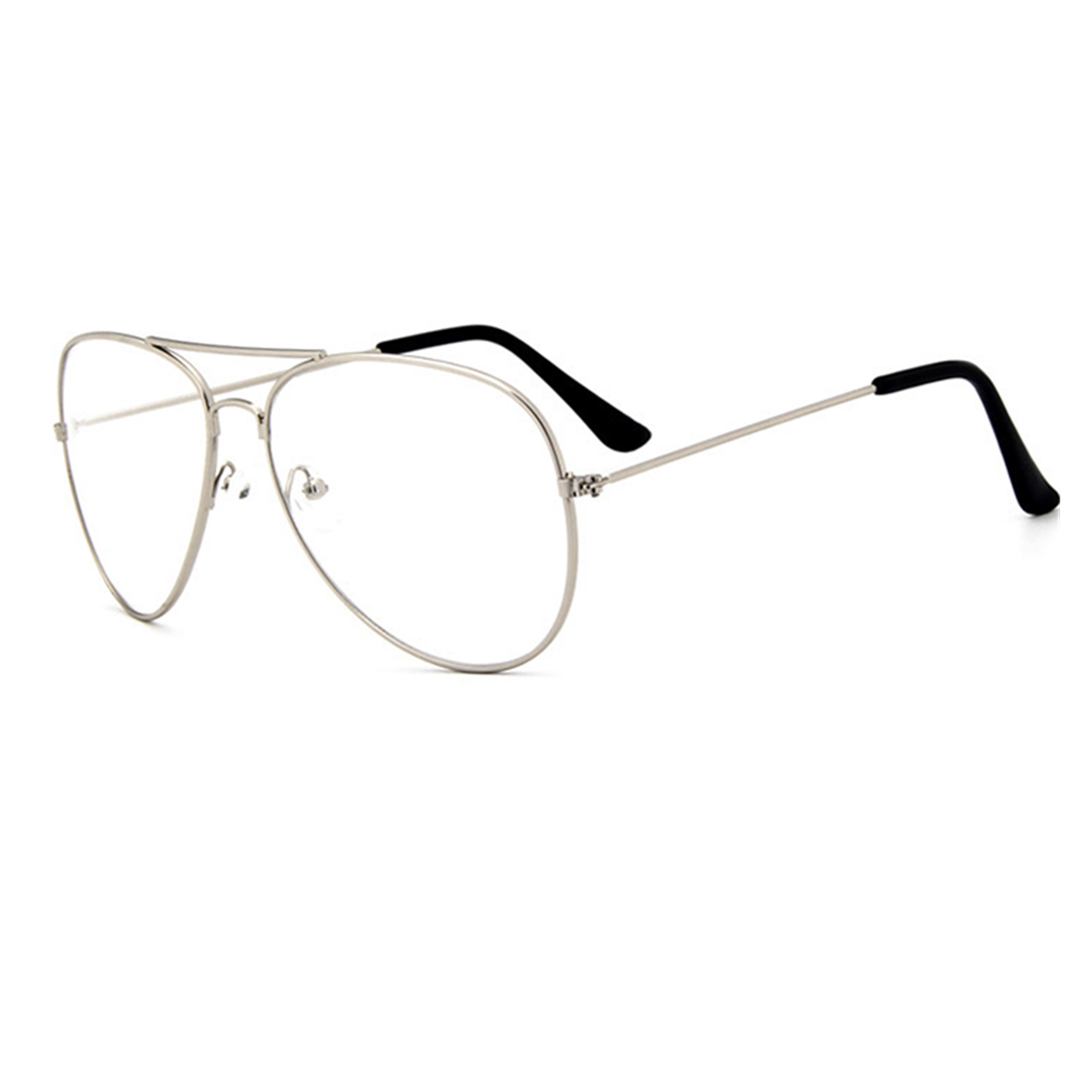 Unisex-Aviator-Pilot-Shape-Metal-Frame-Clear-Lens-Glasses-1123469